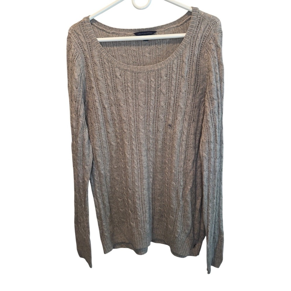 American Eagle Women Tan Sweater Cable Knit Scoop Neck Long Sleeve XL
